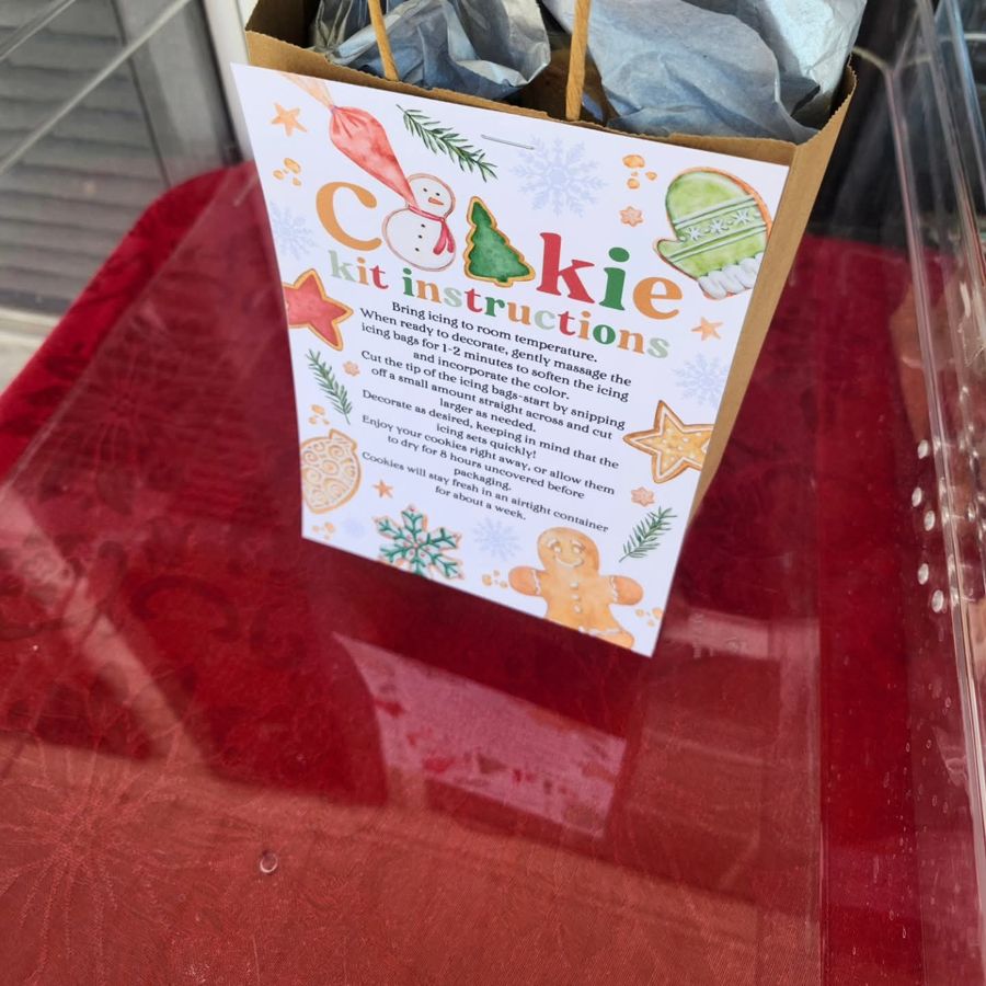 Christmas cookie kit bag with illustrated decorating instructions