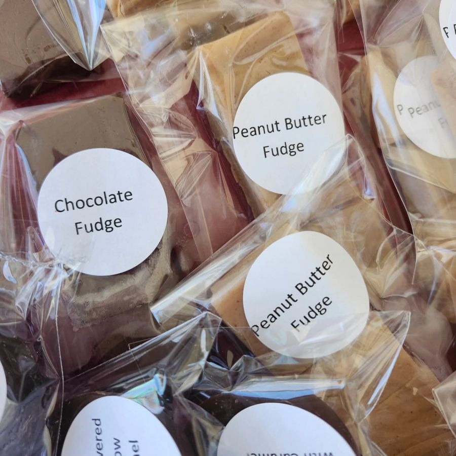 Individually wrapped chocolate and peanut butter fudge
